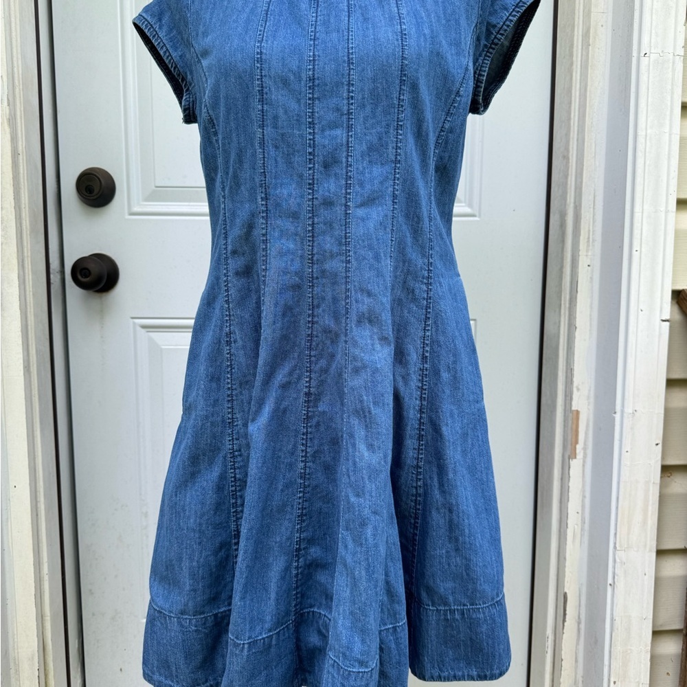 eShakti Denim Dress Blue Fit Flare Cotton Zip Back No Size Tag - Picture 2 of 11
